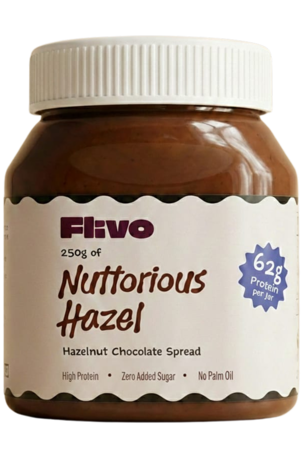 Jar of Flivo Nuttorious Hazel hazelnut chocolate spread